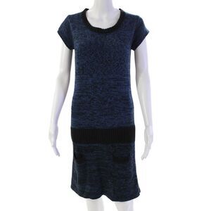 LinQ Women's Round Neck Long Sleeves Fitted Mini Sweater Dress Blue Size M